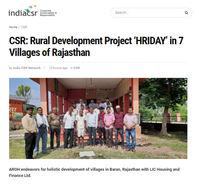 AROH endeavors for holistic development of villages in Baran, Rajasthan with LIC Housing and Finance Ltd.